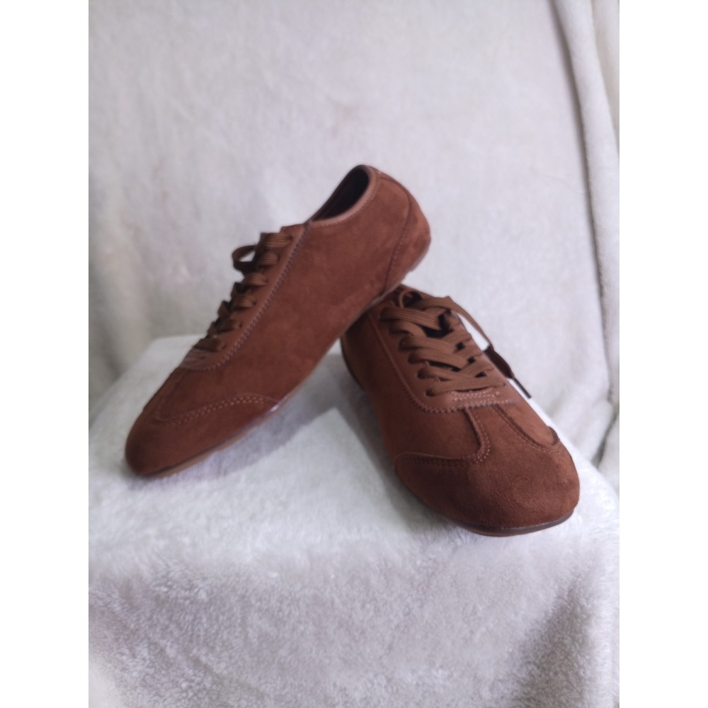 Top Moda Womens Brown Faux Suede Low Profile Lace Up Sneakers Athletic Flats - Picture 4 of 7